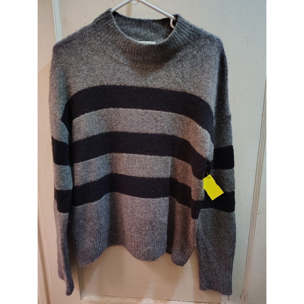 Rails Ellise Cashmere Wool Silk Striped Mock Neck Sweater Charcoal Midnight S